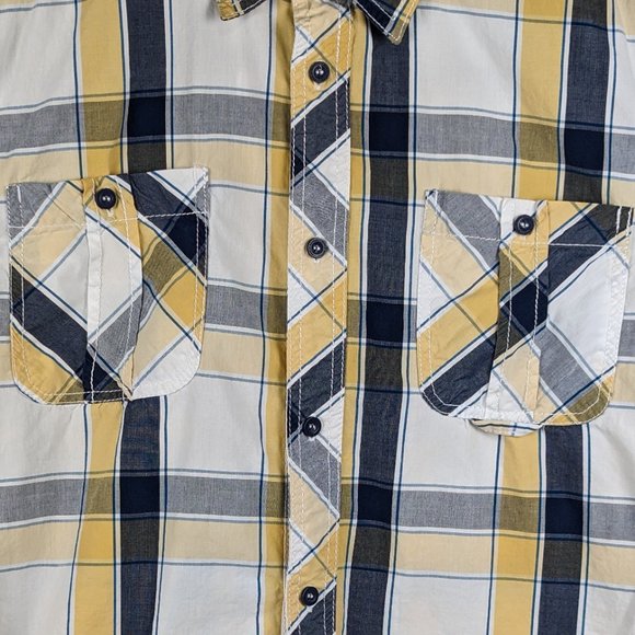 i‎ Jeans by Buffalo* Men's Short Sleeve Button Down Curved Hem Shirt~ Size Large - Picture 7 of 12